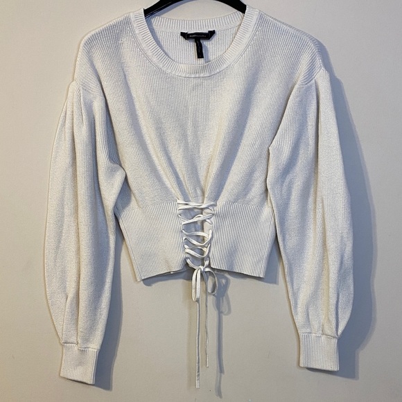 BcbgMaxazria Ivory Lace-Up Sweater Top Size L - Picture 4 of 8